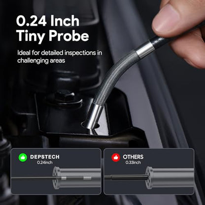 DEPSTECH Boroscopio articulado bidireccional de 210°, cámara endoscopio ultradelgada de 0.24 pulgadas con luces, pantalla IPS de 4.5 pulgadas, tubo flexible impermeable de serpiente de 5 pies, cámara  ‎DS650SL-CA
