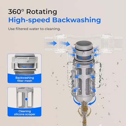 Waterdrop WD-RPFK52 Filtro de sedimento giratorio para toda la casa con retrolavado, 50 micrones+200 micrones, 1" MNPT + 3/4" FNPT + 3/4" MNPT, atrapa arena, libre | Backwash System for Well Water, 1" MNPT + 3/4" FNPT + 3/4" MNPT, Traps Sand