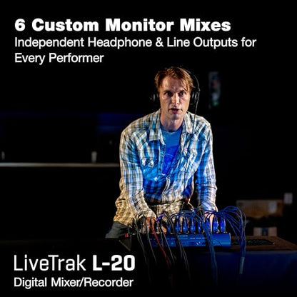 Zoom LiveTrak L-20 Mezclador/Grabadora para Músicos y Podcasters | 20-channel digital mixer with 22-track recording and USB audio interface for mixing, monitoring and multitrack recording