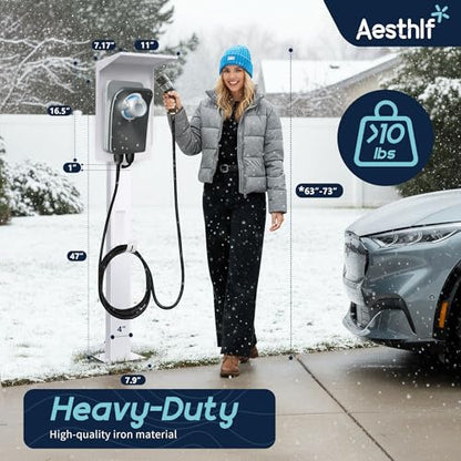 Pedestal de cargador EV para Tesla y J1772 para exteriores, resistente a la intemperie, proteger, resistente, resistente a la corrosión, fácil de instalar, blanco