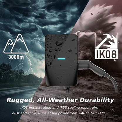 MSI EV Life Type 1 (J1772) cableado, cargador de nivel 2, 240 V, 60 A, 14.4 kW, clasificación IP55, resistente al agua y al polvo, IK08 resistente a los impactos, certificado UL2594, Energy Star, 5