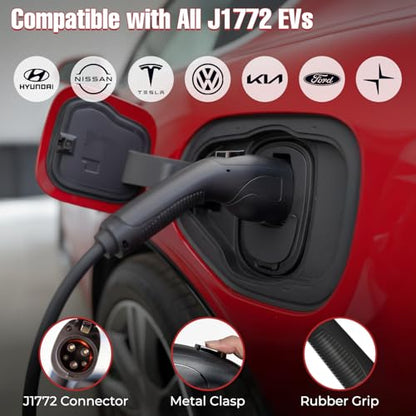 Cargador EV de nivel 2, 40 A, 240 V, cargador doméstico montado en la pared con enchufe NEMA 14-50, conector J1772, cable de carga de 24.6 ft, WiFi mejorado y control inteligente de aplicaciones
