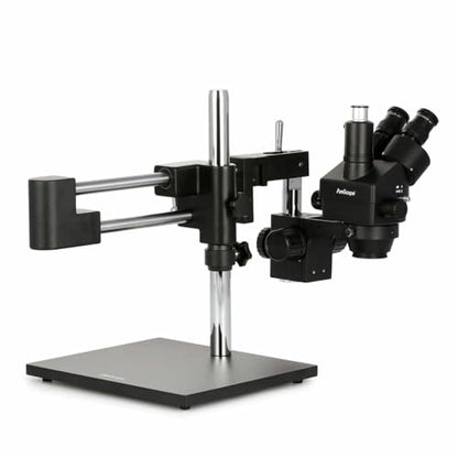 AmScope SM-4TZZ-B 180X Microscopio estéreo trinocular zoom con negro | 3.5X-180X Magnification Range 76mm Stereo Microscope Holder Ring 360° Multi-Axis Head Rotation Powder-Coat Black