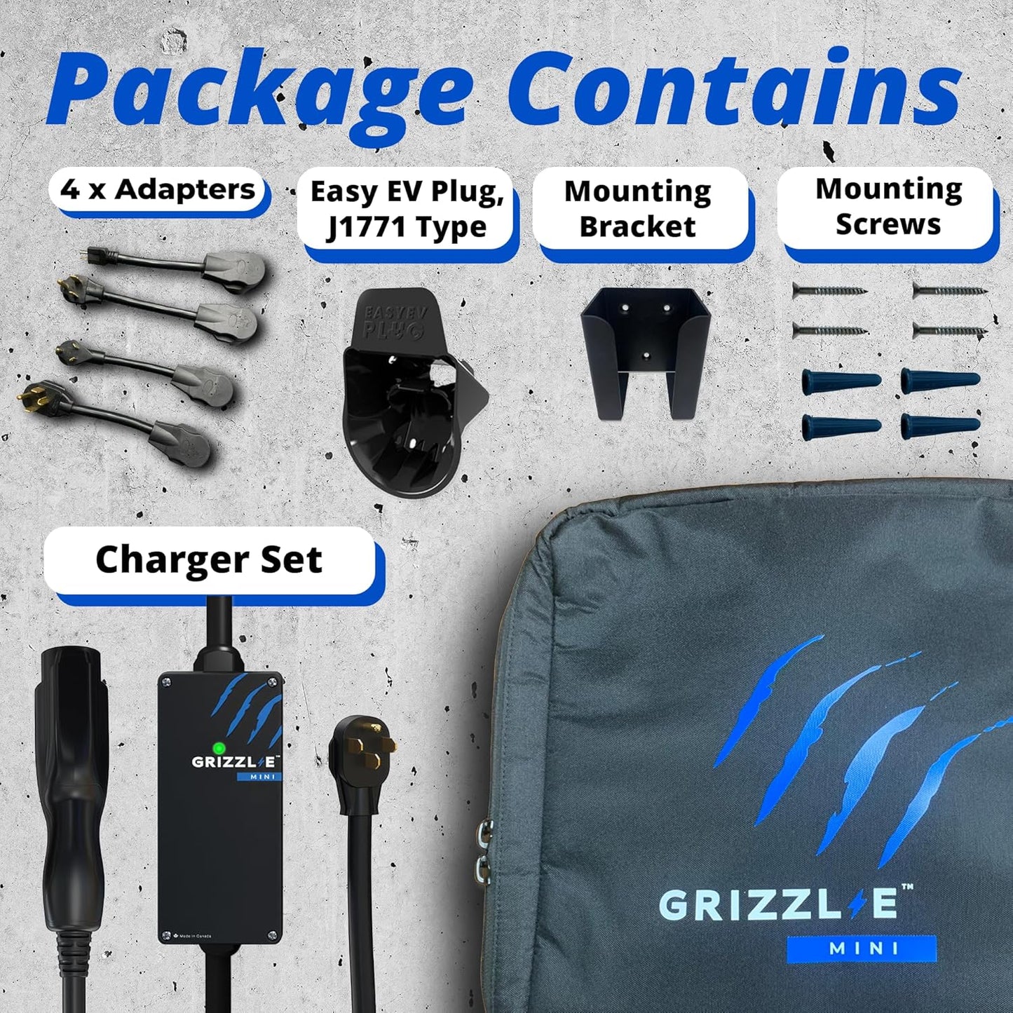 Grizzl-E Mini Connect - Cargador portátil para vehículos eléctricos (EV) de nivel 1-2 de hasta 40 amperios, certificado UL, estación de carga rápida para automóvil eléctrico para interiores y