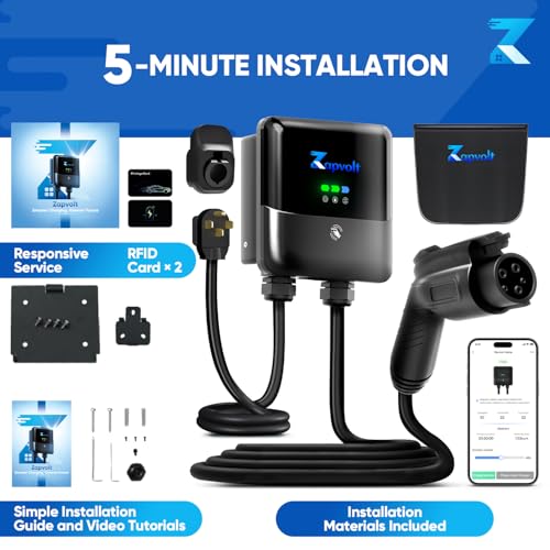 Cargador EV de nivel 2 40Amp 240V 9.6kW - Estación de carga inteligente de pared de 25 pies para el hogar, J1772 NEMA 14-50, con cubierta de puerto de cargador EV impermeable, tarjeta RFID