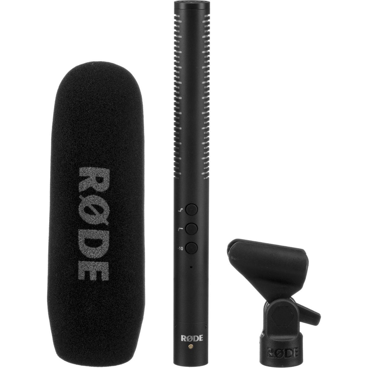 Micrófono de condensador direccional Rode NTG-4 con kit de viento Rycote Long Hair de 14 cm