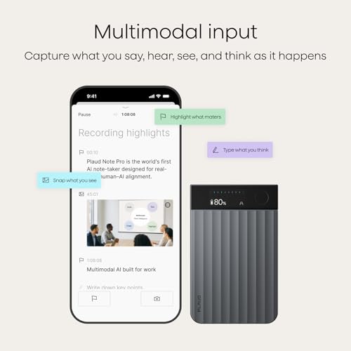 Plaud Grabadora de voz Note Pro AI, transcribe y resume con IA, control de aplicaciones, tomador de notas para reuniones y llamadas, soporta 112 idiomas, ultra delgado con pantalla InstantView