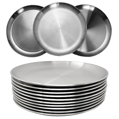 Platos de acero inoxidable 304 de 9 pulgadas, ligeros, irrompibles, juego de platos de cena no tóxicos, aptos para lavavajillas, sin BPA y saludables (10 piezas)