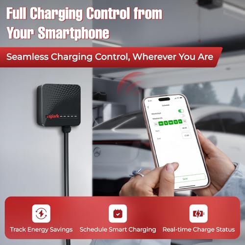 Spark - Cargador eléctrico de nivel 2 de 48 A, 11.5 kW, WiFi inteligente y control de aplicaciones, cable 25 pies, conector universal J1772, certificado UL y ETL AC-0096