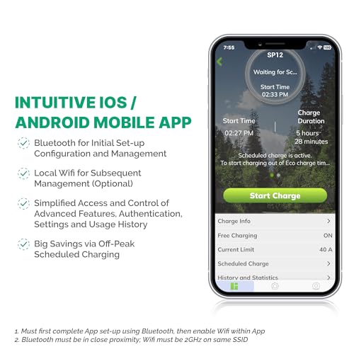 Splitvolt Estación de carga inteligente de nivel 2 para vehículos eléctricos, conectada, ajustable de 12 kW, pantalla, programación, RFID, NEMA 14-50, J1772, compatible con OCPP, WVZ-J3-SWD-50A-000