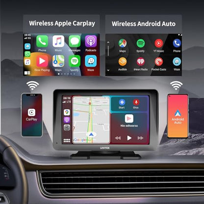 Unitek - Pantalla táctil portátil inalámbrica para coche, 7 pulgadas, compatible con Bluetooth, pantalla de Android y Apple Carplay para pantalla de coche para Carros con cámara de respaldo/navegador