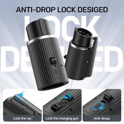 Unitek Adaptador de carga Tesla a J1772 Max 60 Amp 240V apto para todos los J1772 Evs Anti-Drop Lock EV Adaptador de cargador funciona con conectores de pared Tesla de alta potencia AR-P1503A