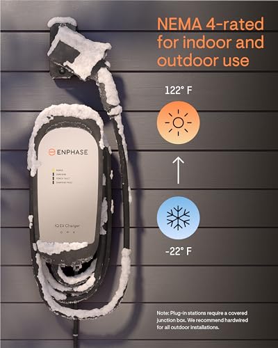 Cargador inteligente EV de 64 amperios - Enphase IQ 80, cableado, 15.4 kW de potencia, 240 V, conexión Wi-Fi, certificado de seguridad, cable de 25 pies y conector J1772 resistente