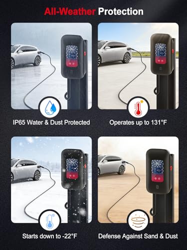 MACARLON - Cargador EV de nivel 2, 40 amperios, 240 V, cable de 25 pies, tarjeta Wi-Fi y RFID, estación de carga inteligente para vehículos eléctricos con enchufe NEMA 14-50 y conector J1772, GO-E3116S09