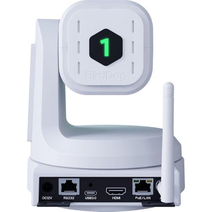 BirdDog Cámara PTZ X1 Full HD NDI | HX3 20x Zoom - Paquete blanco con cable HDMI de 6 pies y cable USB 2.0 de 6 pies