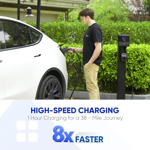 Cargador EV de nivel 2 40Amp 240V 9.6kW - Estación de carga inteligente de pared de 25 pies para el hogar, J1772 NEMA 14-50, con cubierta de puerto de cargador EV impermeable, tarjeta RFID