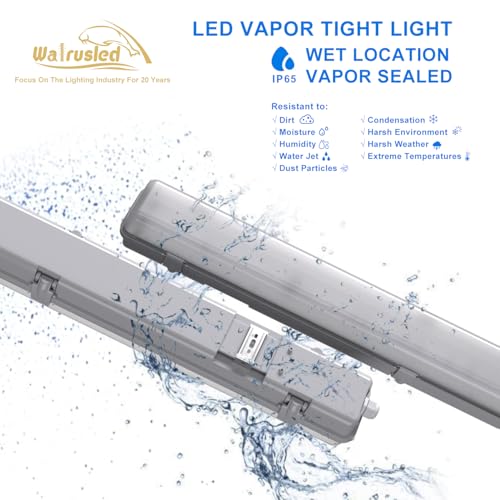 Luz hermética de vapor LED con sensor de tres niveles de 4 pies, IP65 IK08, 20 W (2500 lm)/40 W (5000 lm) seleccionable, 5000 K, 100-277 V, regulable, luz impermeable al aire libre, accesorio de