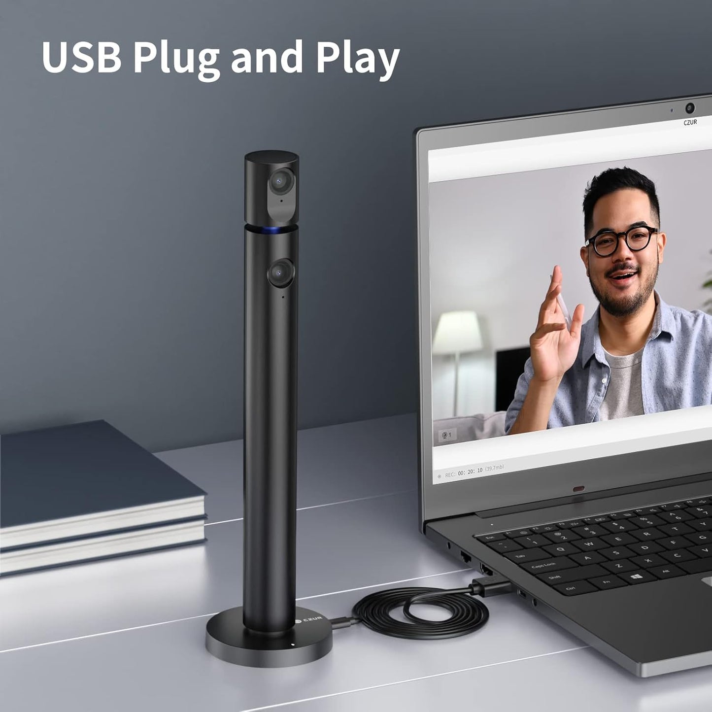 CZUR Cámara web dual Halo X Pro para PC, cámara web 1080P con micrófono, cámara USB para computadora, vista de 90°, Plug & Play, compatible con Windows y Mac; para Skype/TikTok/YouTube/Yahoo Messenger