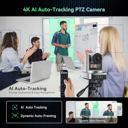 TONGVEO US-EZ3H4K+M2B - Sistema de cámara de sala de conferencias 4K, cámara PTZ 4K de seguimiento automático con IA Zoom óptico 3x Zoom óptico de 92 ° y altavoz Bluetooth 16.4 pies de recepción de voz para conferencias