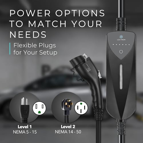 Lectron Cargador portátil para vehículos eléctricos J1772 de nivel 1/2 (8A - 40A), estación de carga de vehículos eléctricos de doble nivel con enchufe NEMA 14-50/5-15, compatible con todos los