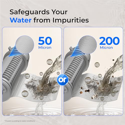 Waterdrop WD-RPFK52 Filtro de sedimento giratorio para toda la casa con retrolavado, 50 micrones+200 micrones, 1" MNPT + 3/4" FNPT + 3/4" MNPT, atrapa arena, libre | Backwash System for Well Water, 1" MNPT + 3/4" FNPT + 3/4" MNPT, Traps Sand