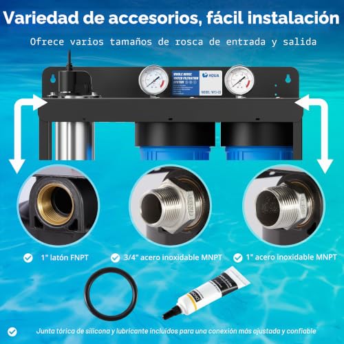 HQUA WF3-03 - Sistema de filtración de agua de 3 etapas para toda la casa, filtro UV incluido, reduce los metales pesados (plomo, mercurio, arsénico, cadmio, cromo), PFAS, cloro, sedimento, olor y compuestos orgánicos volátiles (COV) 6010101