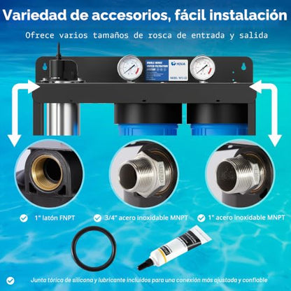 HQUA WF3-03 - Sistema de filtración de agua de 3 etapas para toda la casa, filtro UV incluido, reduce los metales pesados (plomo, mercurio, arsénico, cadmio, cromo), PFAS, cloro, sedimento, olor y compuestos orgánicos volátiles (COV) 6010101