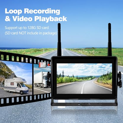 Cámara de respaldo inalámbrica de 7 pulgadas 1080P DVR cámara de visión trasera compatible con enchufe precableado Furrion, monitor de pantalla táctil y cámara de visión nocturna impermeable