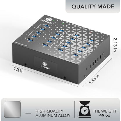 I-Tikol Concentrador divisor USB 3.0 de 20 puertos con fuente de alimentación, transferencia de datos de alta velocidad para computadora de escritorio, laptop, disco duro, PC, expande y acelera hasta 5 Gbps