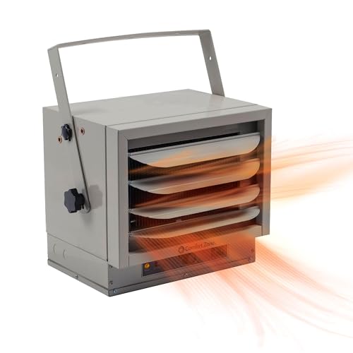 Comfort Zone Calentador eléctrico de techo con cable duro, forzado por ventilador, 5000 W, 240 voltios, ajuste solo ventilador y protección contra sobrecalentamiento, compatible con ETL, ideal para