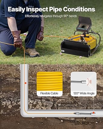 VEVOR Cámara de alcantarillado, 65.6 pies/65.6 ft, cámara de inspección de drenaje de tuberías de 4.3 pulgadas con función DVR y luces LED, boroscopio IP68 impermeable, endoscopio industrial para