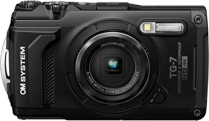 OM SYSTEM Tough TG-7 - Cámara subacuática negra, impermeable, a prueba de congelación, brillo de alta resolución, video 4K 44x Macro Shooting (Successor Olympus TG-6)