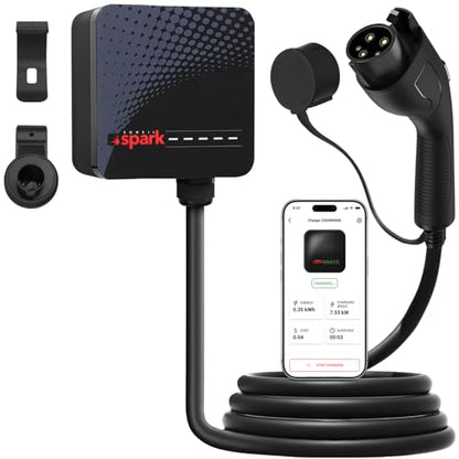 Spark - Cargador eléctrico de nivel 2 de 48 A, 11.5 kW, WiFi inteligente y control de aplicaciones, cable 25 pies, conector universal J1772, certificado UL y ETL AC-0096