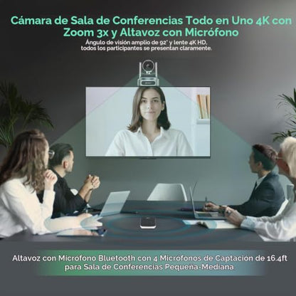 TONGVEO US-EZ3H4K+M2B - Sistema de cámara de sala de conferencias 4K, cámara PTZ 4K de seguimiento automático con IA Zoom óptico 3x Zoom óptico de 92 ° y altavoz Bluetooth 16.4 pies de recepción de voz para conferencias