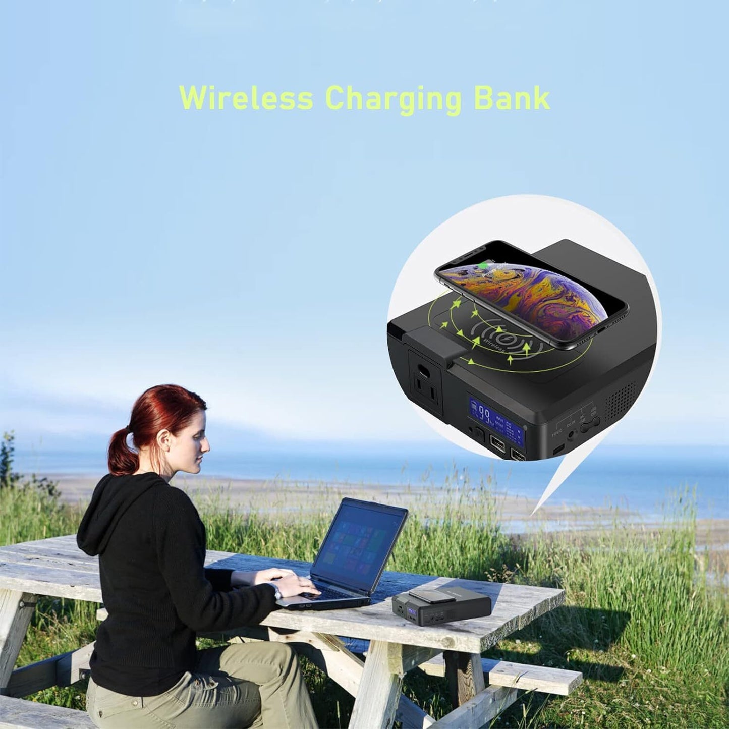 Cargador portátil ALLPOWERS S200 de 200 W y 41600 mAh con energía solar y batería externa inalámbrica.