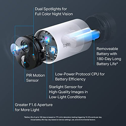TP-Link Tapo 2K QHD Sistema de cámara de seguridad inalámbrica para exteriores, batería de hasta 180 días, visión nocturna a color con sensor de luz estrella, detección de