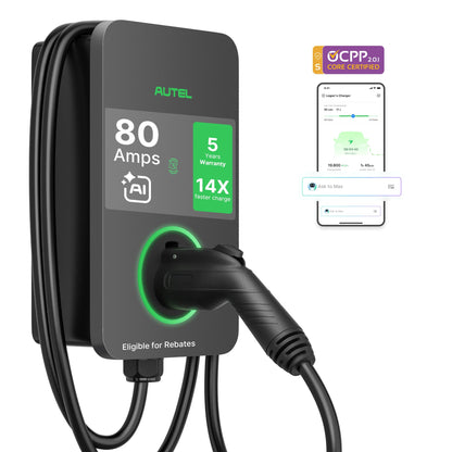Autel MaxiCharger - Cargador de vehículo eléctrico (EV) nivel 2, hasta 80 amperios, compatible con OCPP, nube integrada con IA, interior/exterior, habilitado para 4G/Wi-Fi/Wi-Sol, AC PRO Business #UW19LJ02