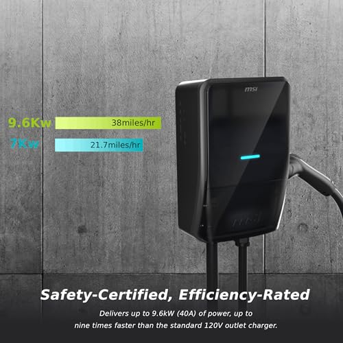 MSI EV Life Type 1 (J1772) NEMA 14-50, cargador de nivel 2, 240V, 40A, 9.6KW, clasificación IP55, resistente al agua y al polvo, IK08 resistente a los impactos, certificado UL2594, Energy Star