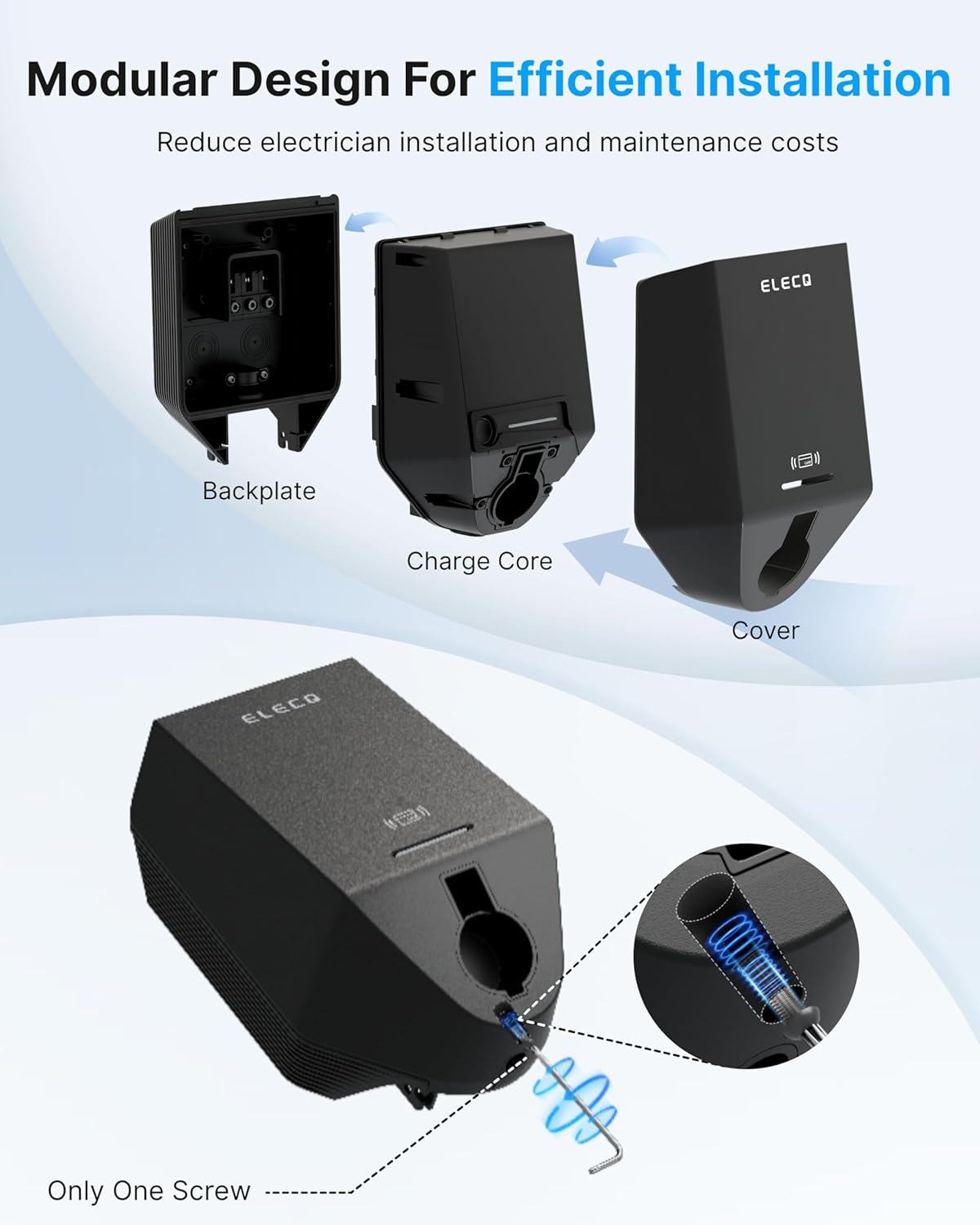 Cargador EV de nivel 2 de 50 A, modo de carga solar y gestión activa de carga, cargador eléctrico fácil de instalar, estación de carga de vehículos eléctricos controlada por aplicación con cable