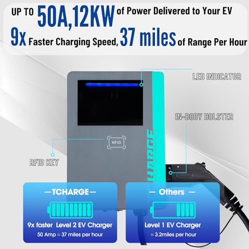 Cargador de vehículo eléctrico de nivel 2 de 50 amperios para el hogar, con certificación UL y FCC y Energy Star certificado J1772 EV, control RFID y APP 240V 208V Estación de carga de