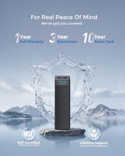 CS32-1035 - Sistema de suavizante de agua, suavizador inteligente de agua para toda la casa de 40,000 granos con pantalla táctil de 5" control de aplicación, regeneración de flujo ascendente | Regeneración de flujo ascendente, recordatorio de sal