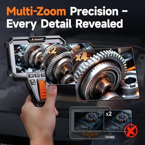 FOXWELL Elite - Boroscopio articulado de 2 vías de doble lente de 220°, sonda ultrafina de 0.25 pulgadas, pantalla IPS HD, impermeable IP67, cámara flexible para inspecciones automotrices, HVAC, fontanería e industriales de 5.3 pies