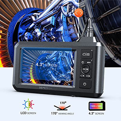 DEPSTECH Endoscopio industrial de doble lente, cámara de inspección digital de boroscopio 1080P, cámara impermeable IP67 de 0.311 in (7.9mm), cámara de alcantarillado con pantalla LCD de 4.3 pulgadas, 7 luces. Cable 16.5 pies semirigido
