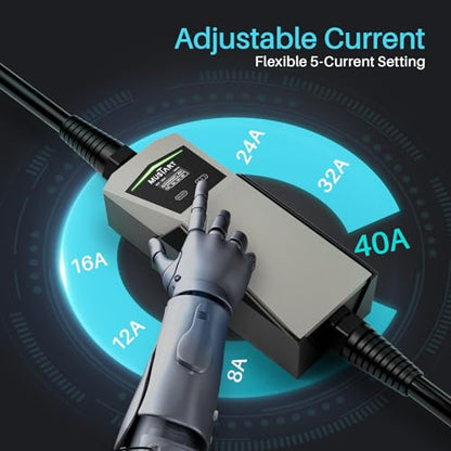40 Amp EV Charger, Delayed Charging and Adjustable Current Electric Vehicle Portable Charger Level 2 EV Charging Station Compatible with SAE J1772 EVs (240 Volt, 24.6ft Cable, NEMA 6-50)