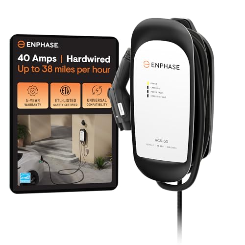 Enphase– Estación de carga EV, HCS-50, EVSE, 240 V, 40 A, nivel 2, con cable de carga de 25 pies, 0918-00-004 hecho en Estados Unidos