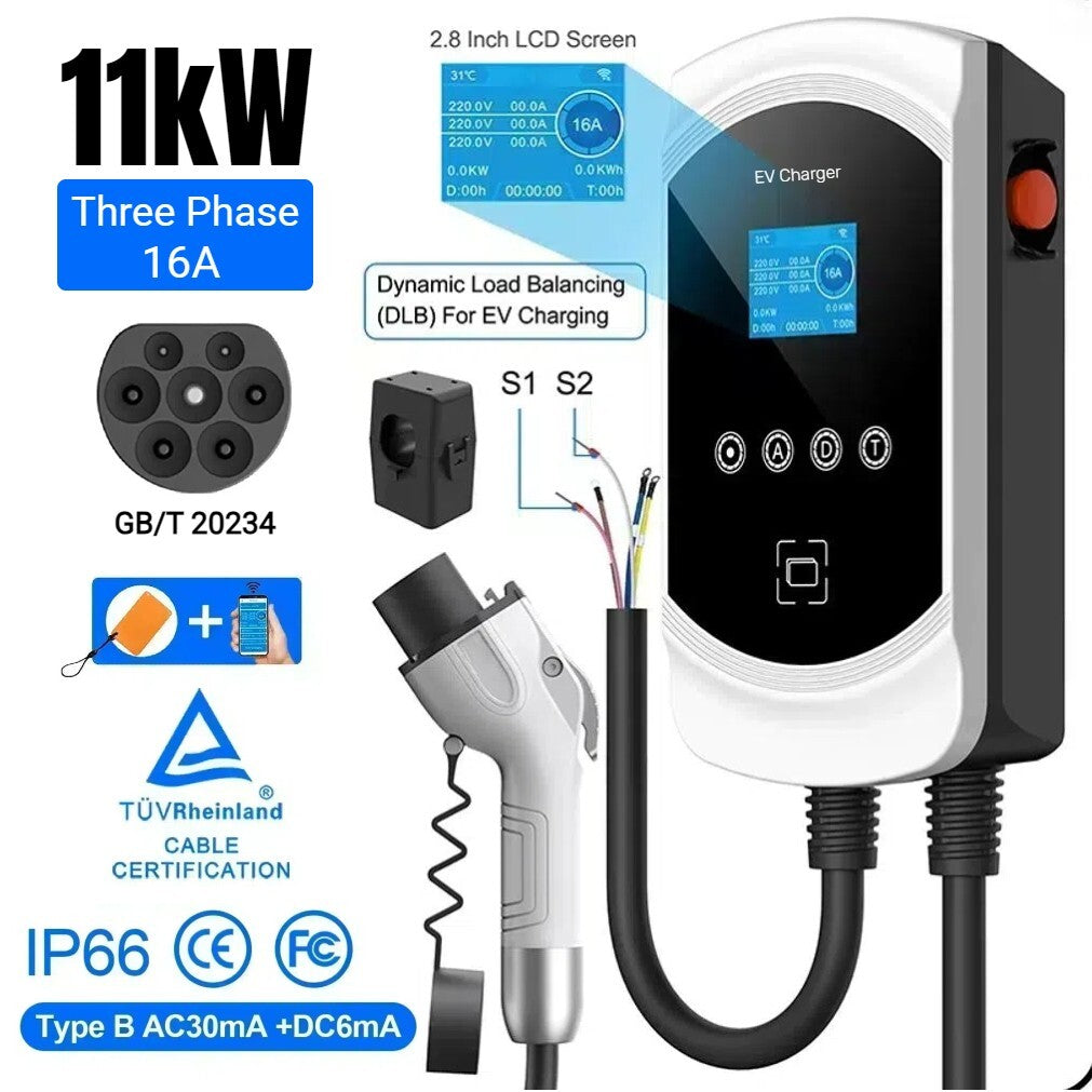 Cargador para vehículos eléctricos GBT de China con función DLB, aplicación Wi-Fi RFID, 11 kW trifásico, retardo de 1 a 15 horas