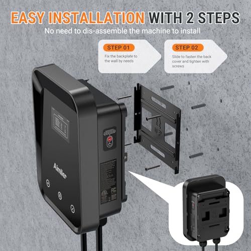 Cargador de vehículo eléctrico de nivel 2 (EV) (WiFi APP/Plug-Play), 48A, cable de 25 pies certificado ETL, cable duro de 240 V (sin enchufe) y conector J1772 EVSE EV Estaciones de carga de coche eléctrico para el hogar Nivel 2 (48) - ZB18-U011KBH-F002