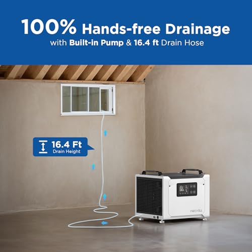 MOISWELL Deshumidificador comercial de 70 pintas con bomba, deshumidificadores portátiles de espacio de rastreo para sótano y hogar, certificado Energy Star, descongelación automática DEFENDER ME-7S
