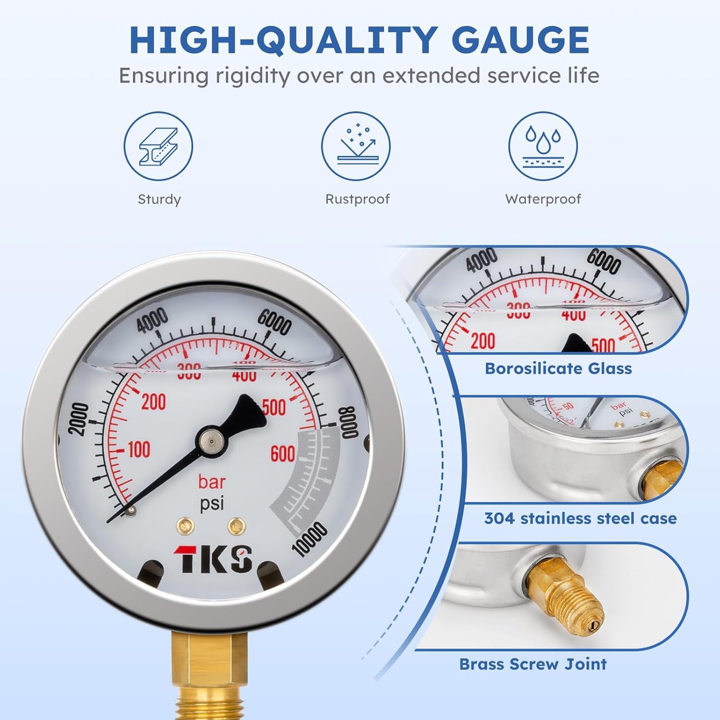 Kit de prueba de presión hidráulica, 5 indicadores (10/100/250/400/600bar) 60mpa 13 acoplamientos de prueba, 14 conectores en T, 5 mangueras de prueba con estuche de transporte portátil