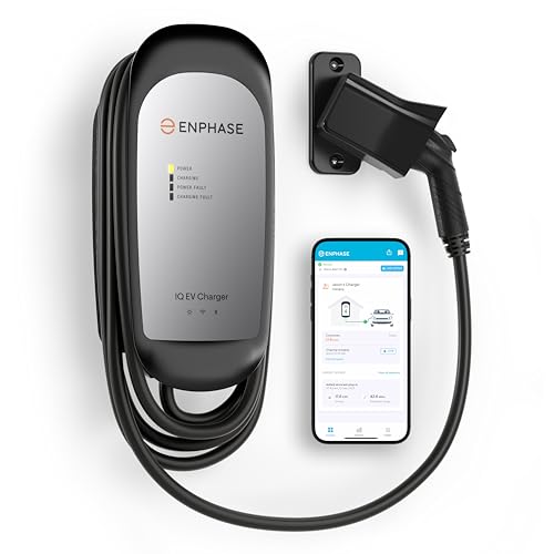 Cargador inteligente EV de 64 amperios - Enphase IQ 80, cableado, 15.4 kW de potencia, 240 V, conexión Wi-Fi, certificado de seguridad, cable de 25 pies y conector J1772 resistente